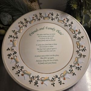 Friends and Family Plate Decorative Serving Plate - White with Green Accents
